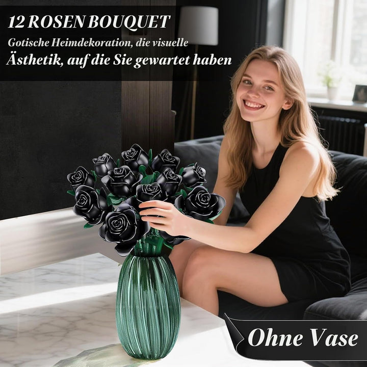 Blumenstrauss Bausatz, 12 künstliche Schwarz Rosen botanische Sammlung Baustein Lernspielzeug Gesche