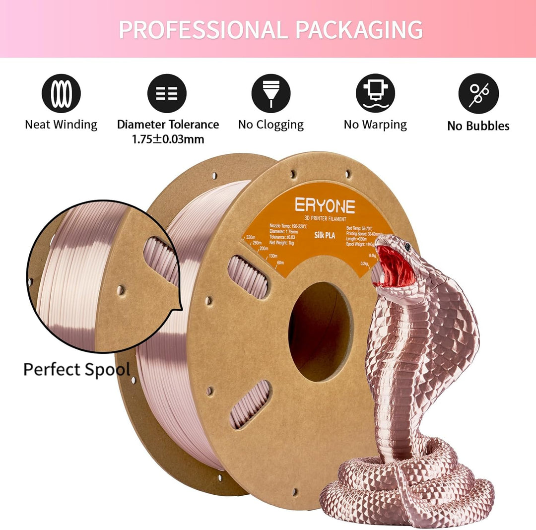 ERYONE Seiden PLA Filament 1.75mm, PLA Seiden Filament für 3D Drucker, 1.75mm +/- 0,03 mm, 1kg /Spul