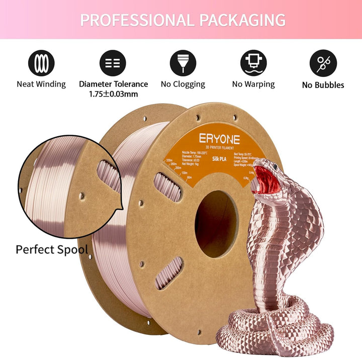 ERYONE Seiden PLA Filament 1.75mm, PLA Seiden Filament für 3D Drucker, 1.75mm +/- 0,03 mm, 1kg /Spul