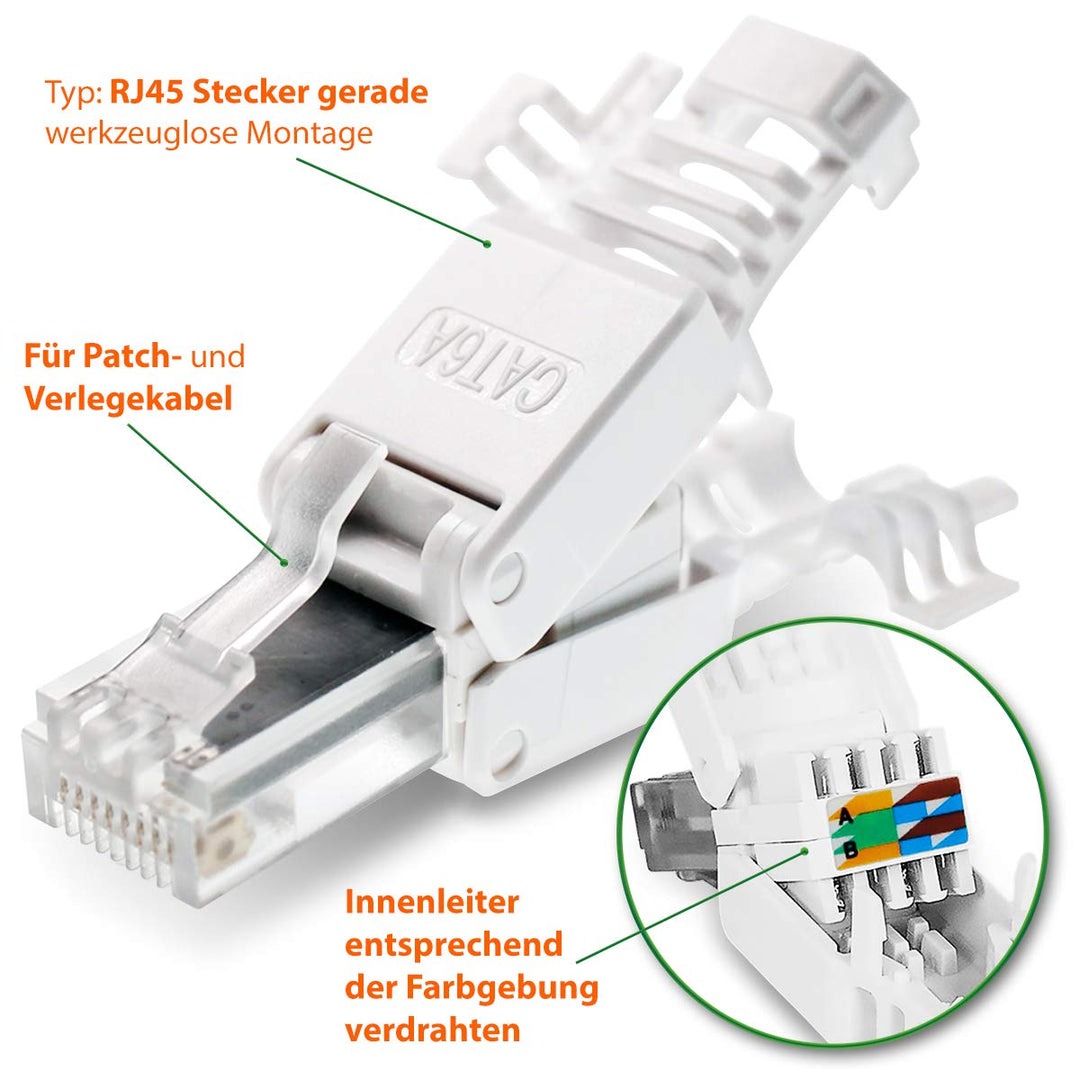 16 Stück Netzwerkstecker werkzeuglos CAT6A RJ45 LAN UTP Kabel Stecker ohne Werkzeug werkzeugfrei CAT