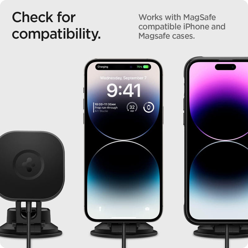 Spigen OneTap Pro 3 MagFit MagSafe Autohalterung Ladegerät, Magnetisches Kabelloses Auto Handyhalter