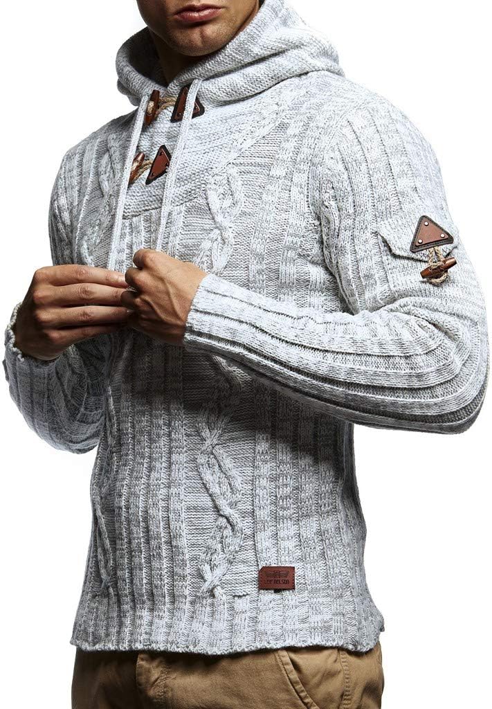 Leif Nelson Herren Strickpullover mit Kapuze/Hochwertiger Winterpullover im Regular Fit Schnitt, ide