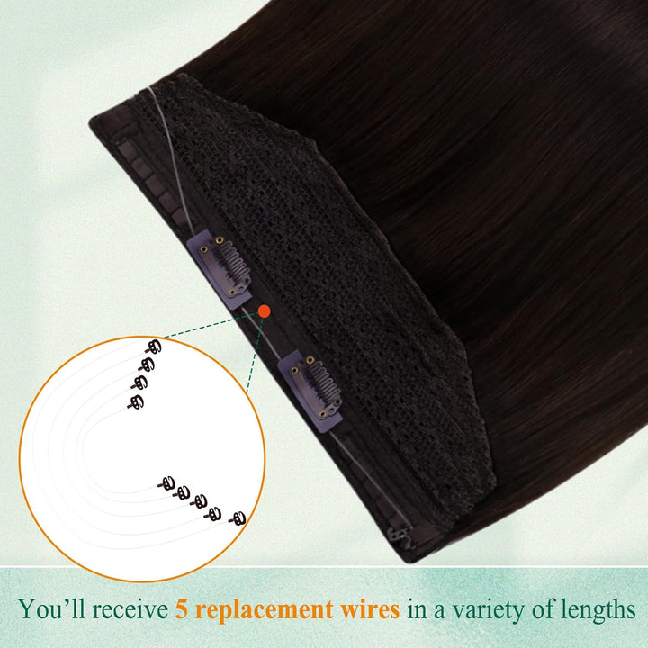 Easyouth Invisible Secret Wire Extensions Echthaar Dunkelbraun Extensions Echthaar mit Draht Dunkels