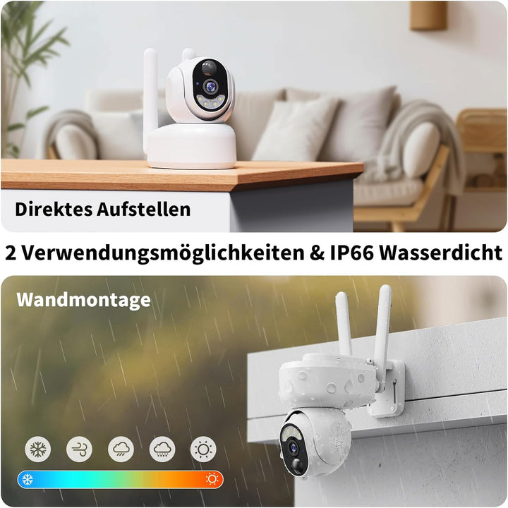 4G LTE Überwachungskamera Innen Akku mit SIM Karte, 2K PTZ Haustierkamera Ohne WLAN Indoor mit Wiede