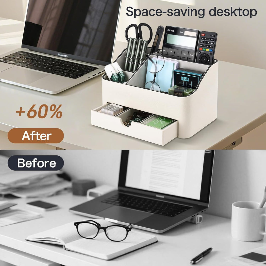 KINGFOM Büro Schreibtisch Organizer Mit 5 Fächern & Schubladen, Multifunktionales Stifte Organizer S