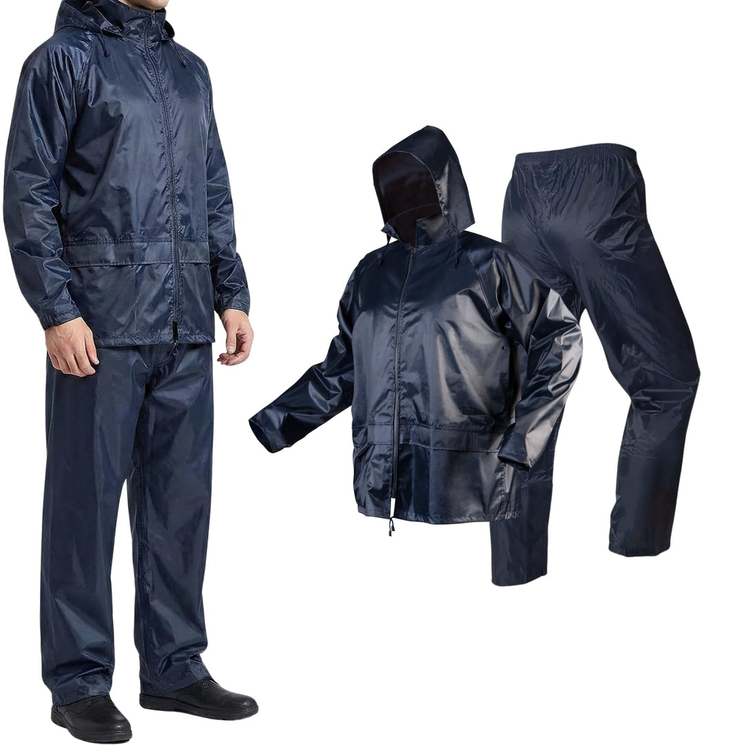 NEO TOOLS Herren Regenset, Regenmantel mit Kapuze und Regenhose, Gr. M-XXXL, verklebte Nähte, Reissv