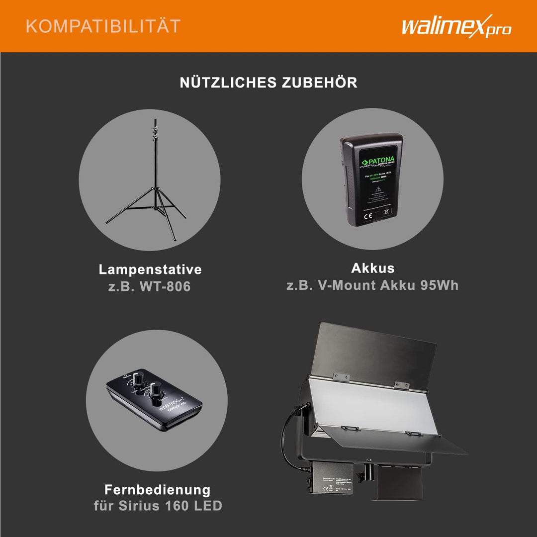 Walimex pro LED Sirius 160 Bi Color Set mit Stativ - 1x 65W Bi Color Flächenleuchte, Studioleuchte,
