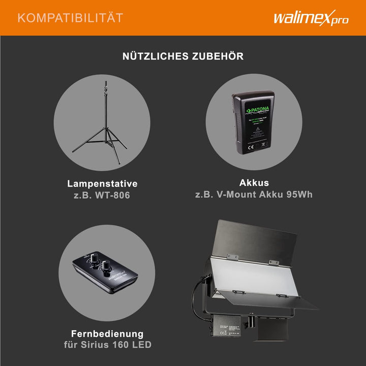 Walimex pro LED Sirius 160 Bi Color Set mit Stativ - 1x 65W Bi Color Flächenleuchte, Studioleuchte,