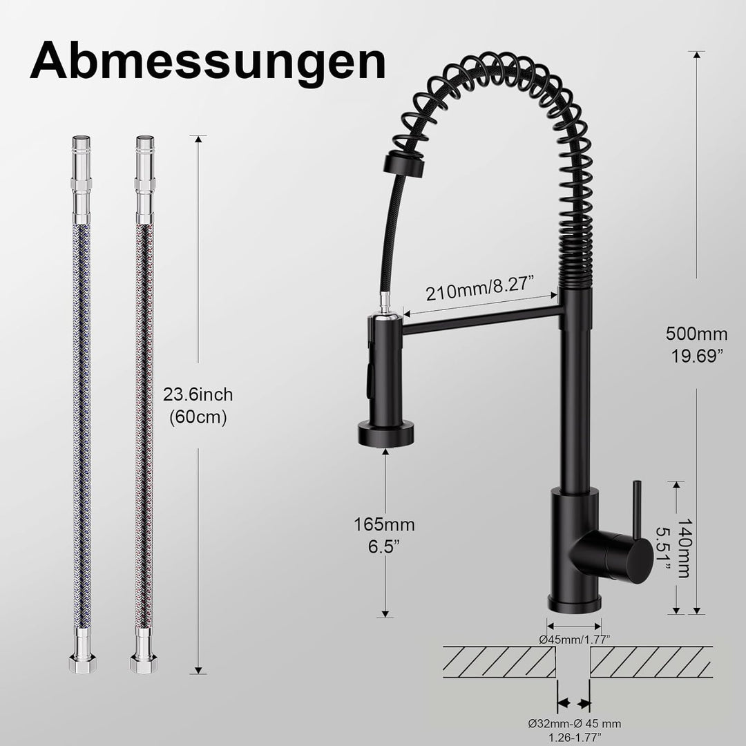 Spiralfeder Wasserhahn Ausziehbar, Hochdruck Küchenarmatur mit Brause, mit 2 Strahlarten, 360° Drehb