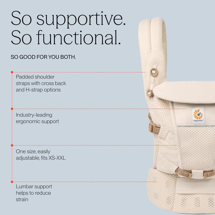 Ergobaby Adapt Babytrage für Neugeborene ab Geburt, 3-Positionen SoftFlex Mesh Ergonomische Babybauc