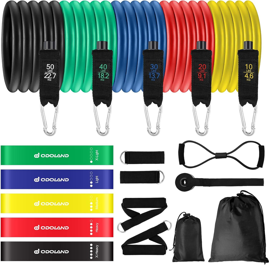Odoland Resistance Bands Gymnastikband Widerstandsband Set mit Trainingsguide: 5X Expander Tubes, 4