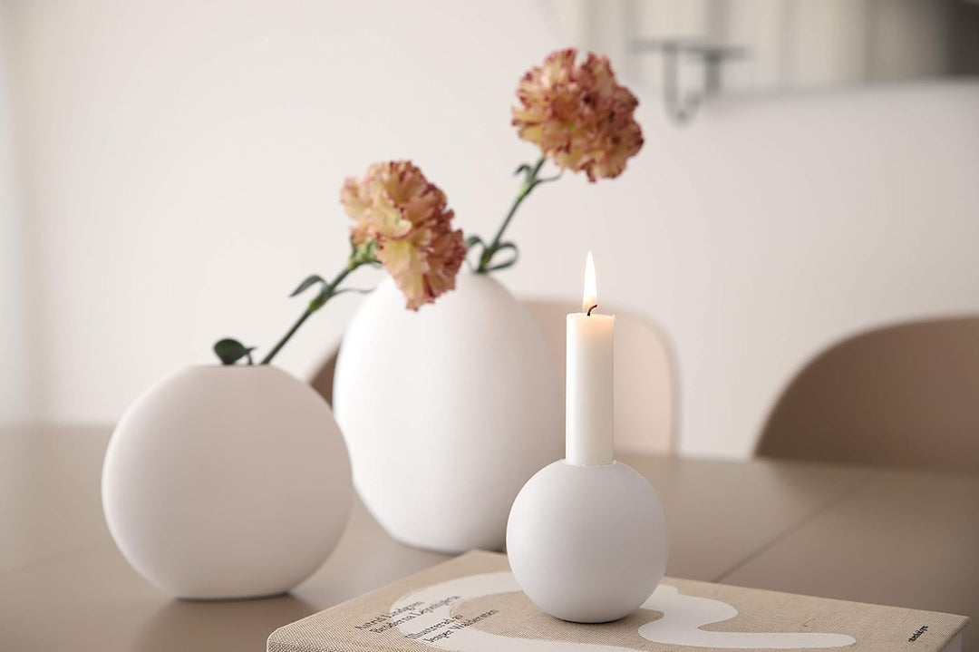 Cooee Design Vase Pastille aus Keramik in der Farbe Weiss Handgefertigt, Durchmesser: 15cm, Höhe: 14