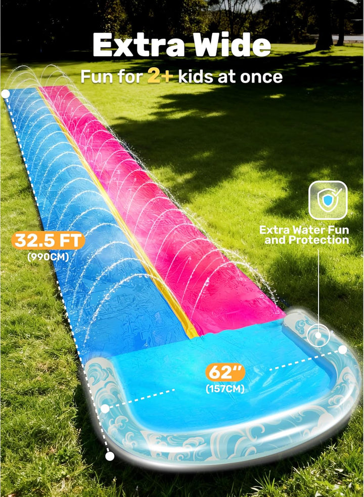 JOYIN 32,5ft/990.6cm Wasserrutsche und 2 aufblasbare Boards, extra Lange Doppel-Garten-Wasserrutsche