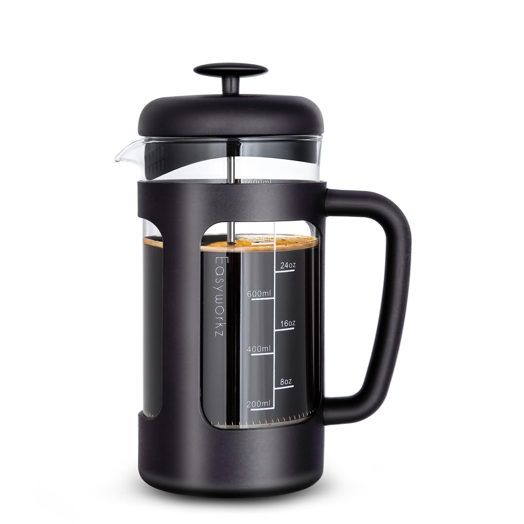 Easyworkz French Press 1000 ml Kaffeebereiter Kaffeepresse mit Borosilikatglas,rutschfester weicher