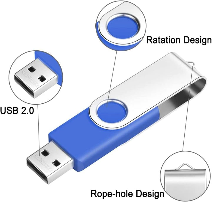 10 Stück USB-Sticks 2GB Blau USB 2.0 Speicher Stick 2 GB Einklappbarer Pendrive FEBNISCTE Tragbar US