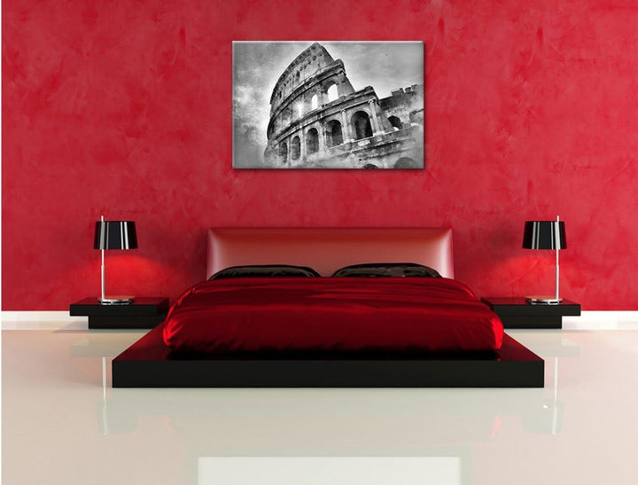 Monocrome, Kolosseum Rom, Format: 100x70 auf Leinwand, XXL riesige Bilder fertig gerahmt mit Keilrah