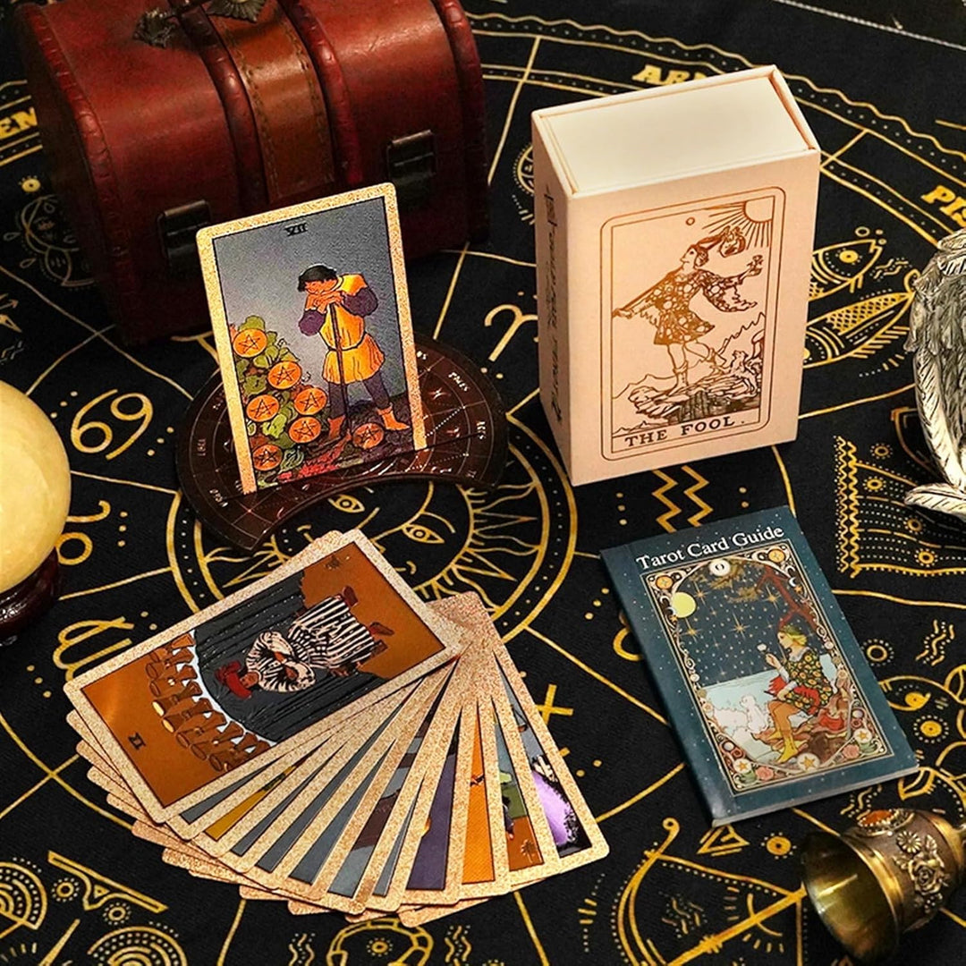 GIBZ Original Design Tarot Karten, 78 Stück Rose Gold Folie Tarot Deck Set, mit Guide Buch und Box f
