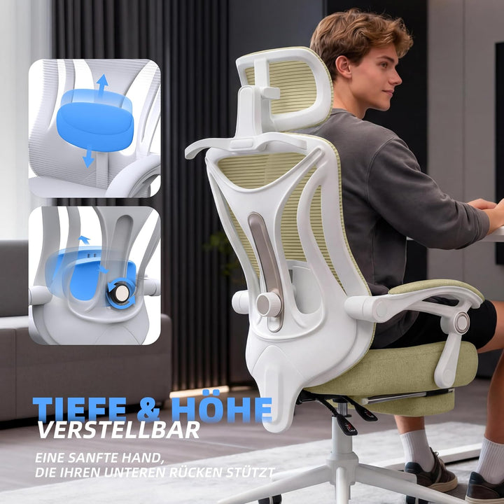 CYKOV Ergonomischer Bürostuhl mit Fussstütze, Büro Stuhl & Gaming Stuhl 150 kg+, 90-160° Verstellbar