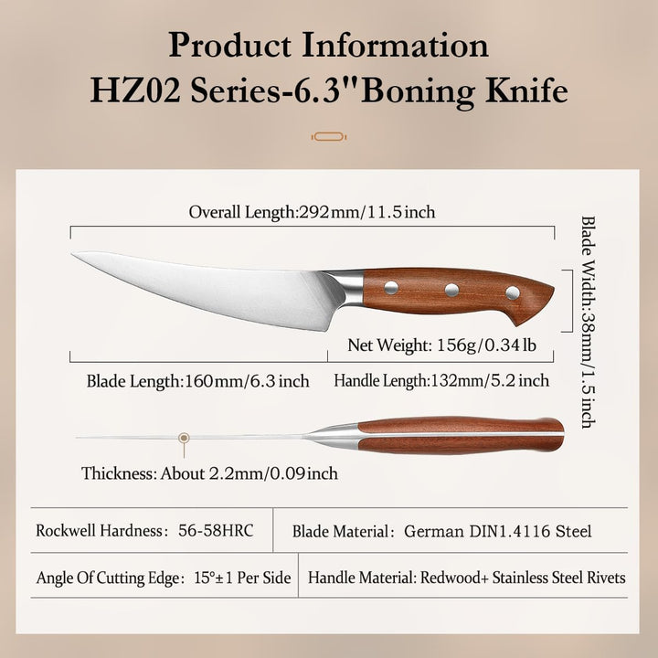 HEZHEN Ausbeinmesser German 1.4116 Stahl, Profi Filiermesser Fisch und Fleisch Küchenmesser，Ultrasch