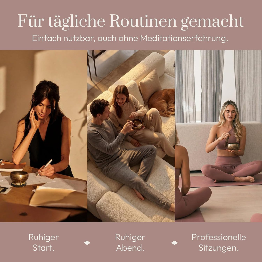 Silent Mind Klangschale Ø9cm Bronze – Handgefertigtes Komplett-Set mit Kissen und Klöppel, für Anfän