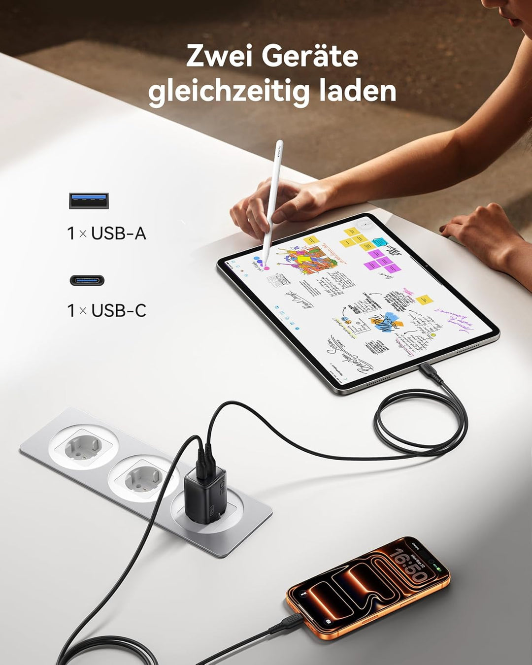INIU 30W USB C Ladegerät, 2-Port [USB C + USB A] Reise Schnellladegerät & INIU Power Bank, 22.5W Fas