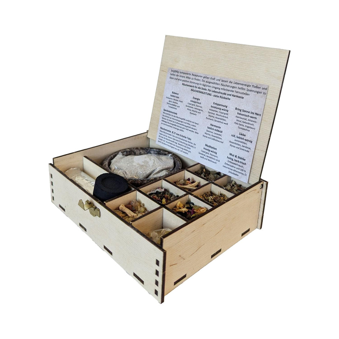 Räuchern Starter Set 12-TLG Zubehör für Anfänger, auch für Weihrauch geeignet + 7 cm Räucherschale +