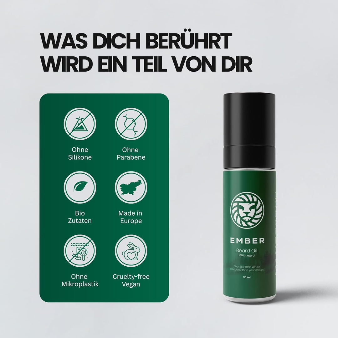 Ember Bartöl für Männer – 30ml – Natürlich mit Arganöl Mandelöl & Avocadoöl – Gegen Trockenheit Juck
