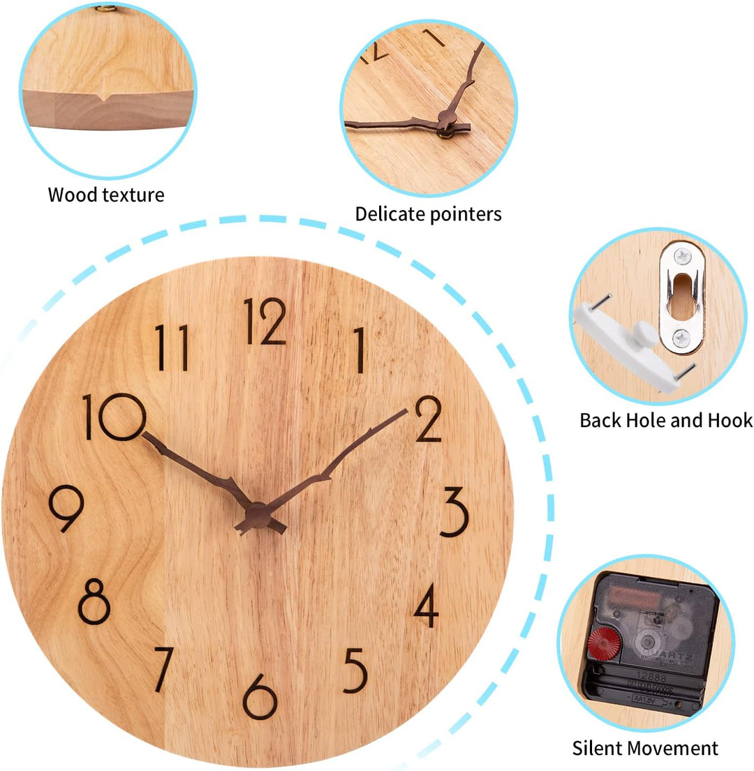 Wanduhr Holz Eiche Ohne TickgeräUsche Lautlos 30cm Quarz Gross Einfach zu Lesen für Zimmer Zuhause K