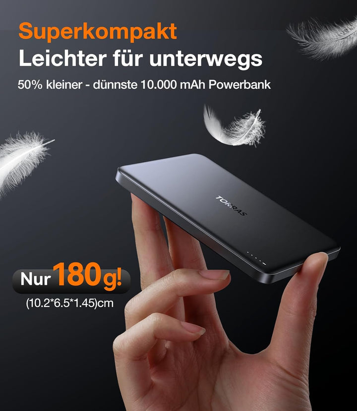 TORRAS MiniMag für MagSafe Powerbank 10000mAh, Wireless Power Bank Schnelles Laden, handlich Magneti