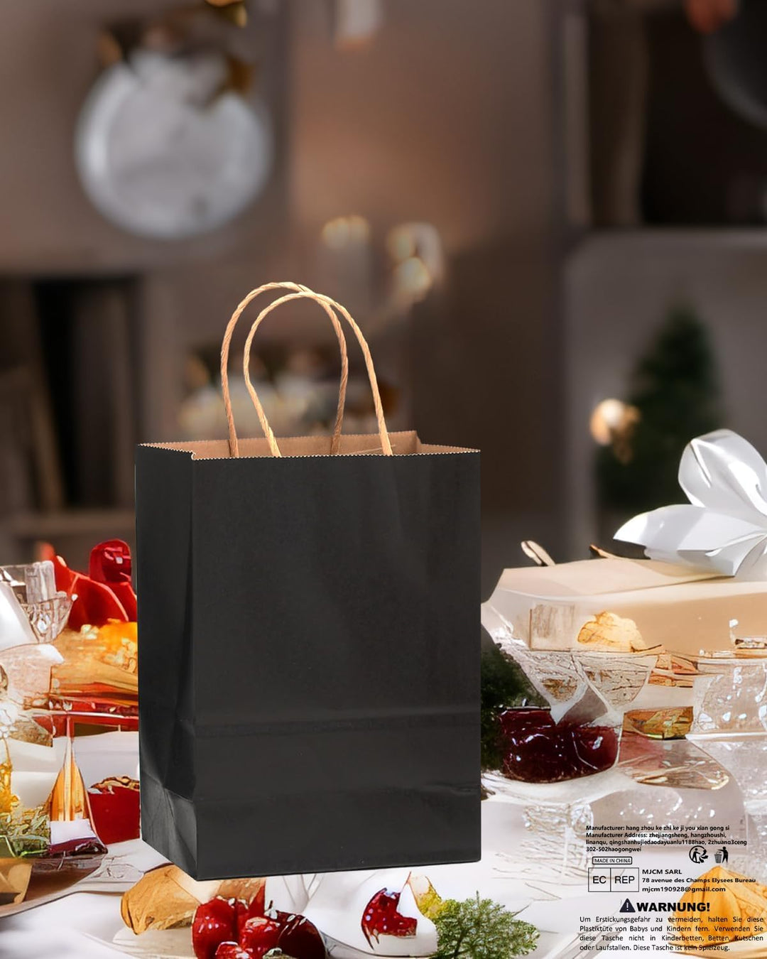 Gcardist 200 Stück Schwarzes Geschenk Taschen mit Griffen Bulk8.3"x6"x3.15" Zoll kleine Grösse Kraft