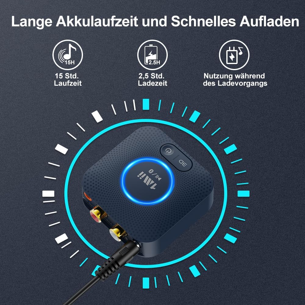 1Mii B06HD Bluetooth 5.3 Audio-Empfänger für Stereoanlage mit Cinch/AUX | aptX HD/Low Latency für Mu