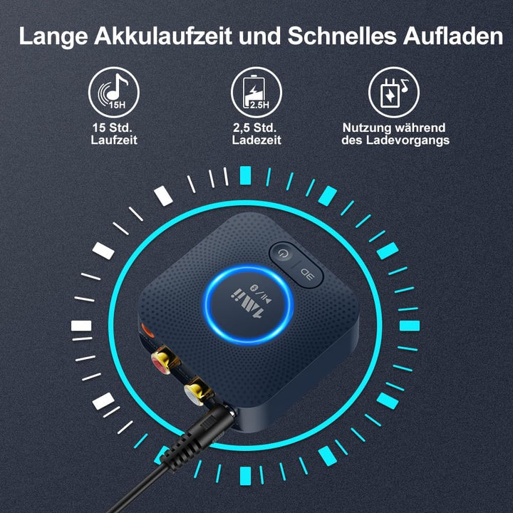 1Mii B06HD Bluetooth 5.3 Audio-Empfänger für Stereoanlage mit Cinch/AUX | aptX HD/Low Latency für Mu