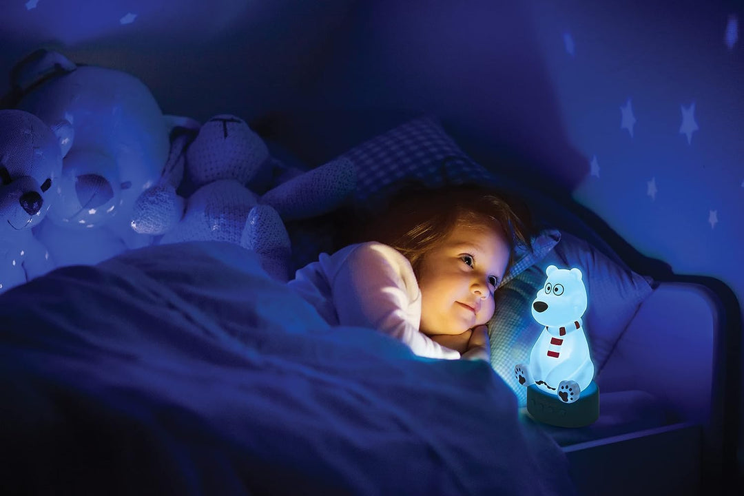Lexibook - Beleuchteter Teddybär Geschichtenerzähler, Nachtlicht, für Jungen und Mädchen, 30 Geschic