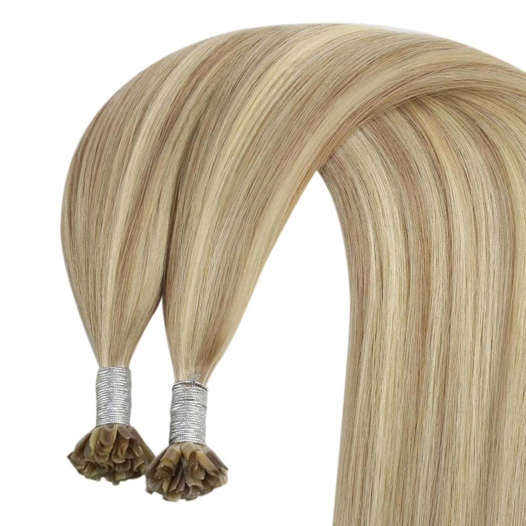 YoungSee Extensions Echthaar Bondings Blond 40cm Echthaar Extensions Bondings Keratin Bonding Extens