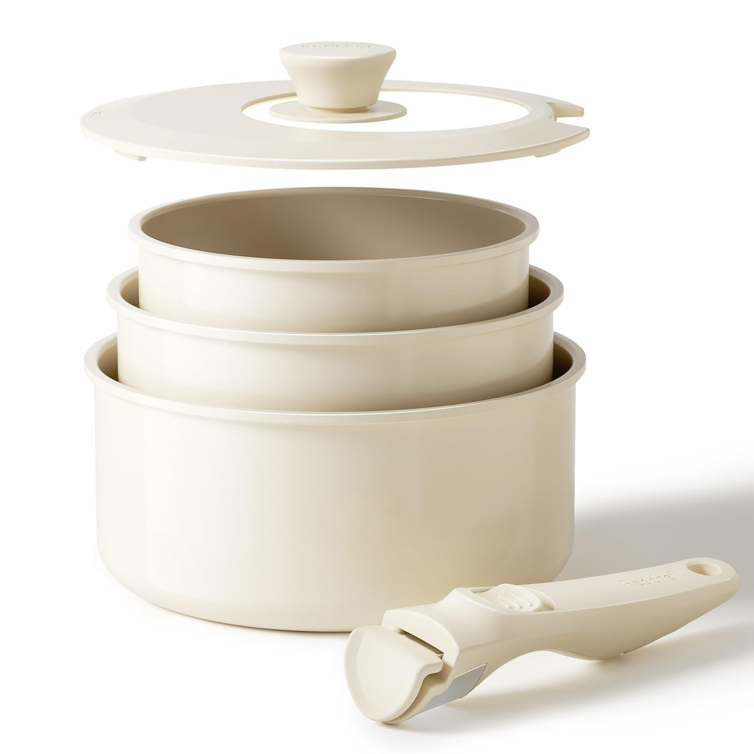 Redchef Töpfe Set mit Abnehmbaren Griffen, Antihaft Keramik Topfset 16/18/20cm und 3-IN-1 Verschluss