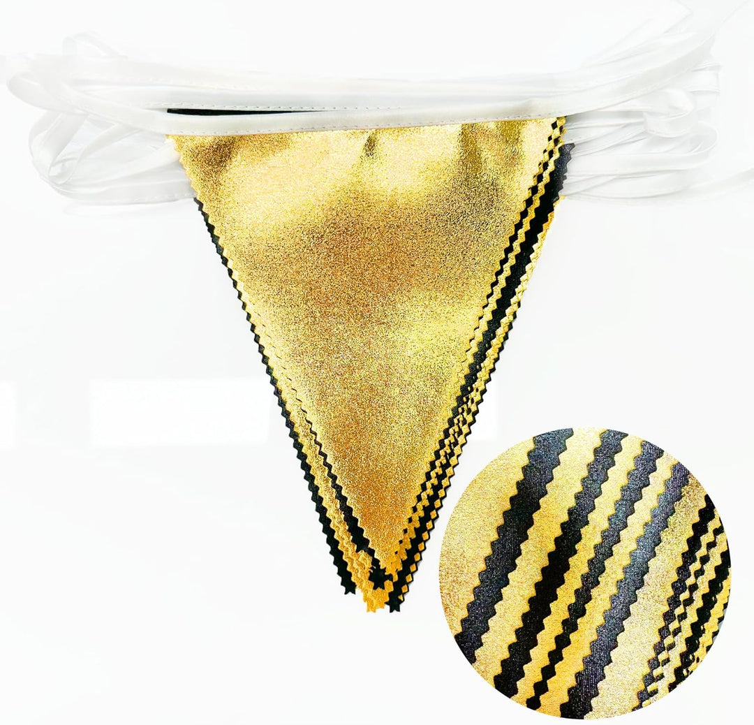 32Ft Schwarz-Goldene Partydekorationen Flagge Wimpelkette Metallischem Stoff Girlande für Geburtstag