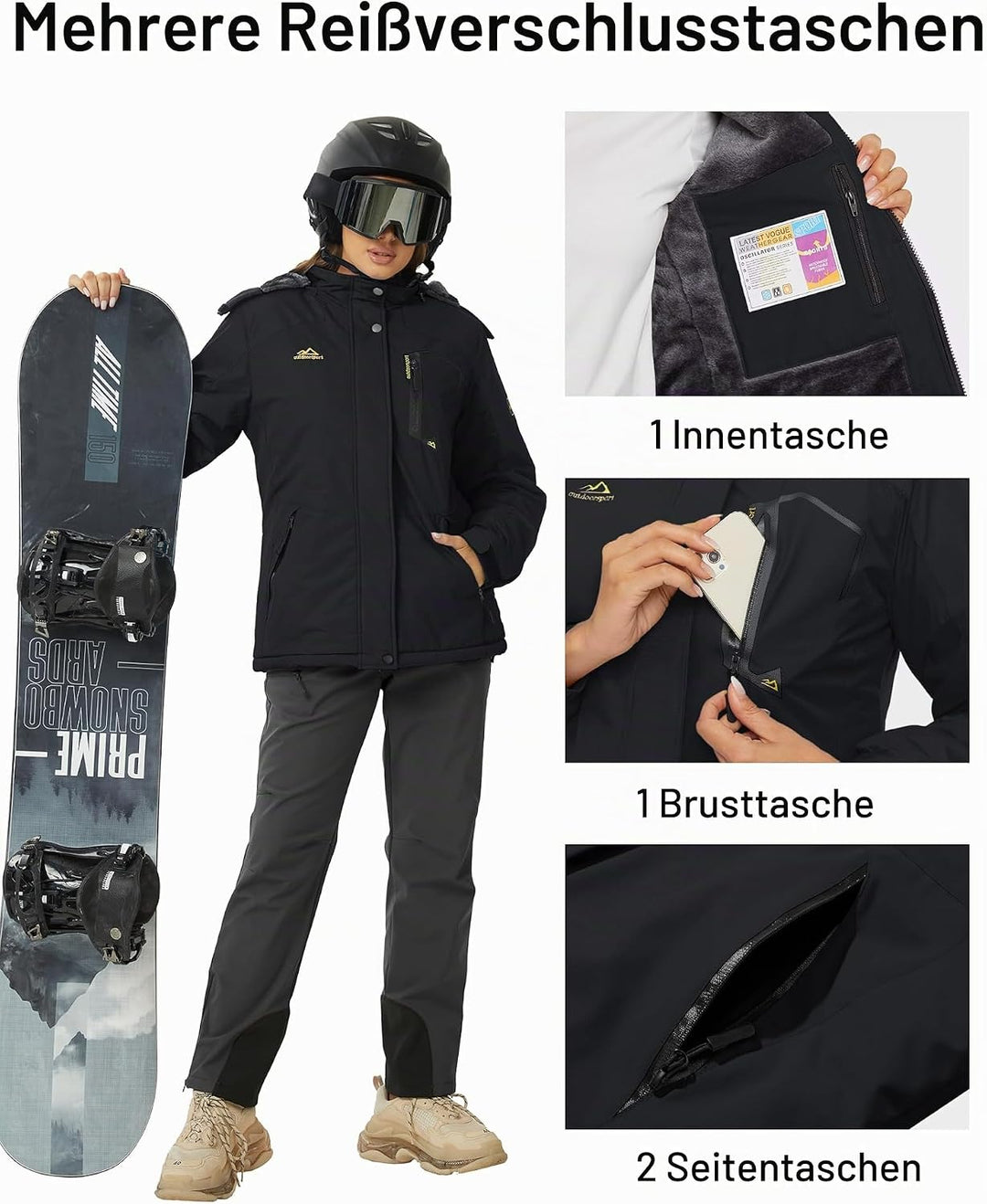 MAGCOMSEN Winterjacke Damen Softshell Funktionsjacke Wasserabweisende Outdoor Ski Jacke Fleece Windd
