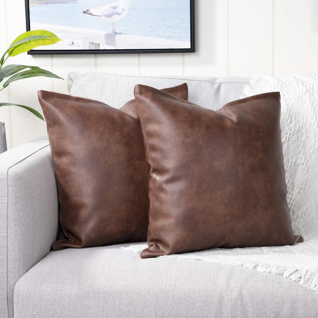 Yaertun Mandioo 2er Pack Luxus Kunstleder und Baumwolle dekorative Kissenbezug Set Kissenbezüge Sofa
