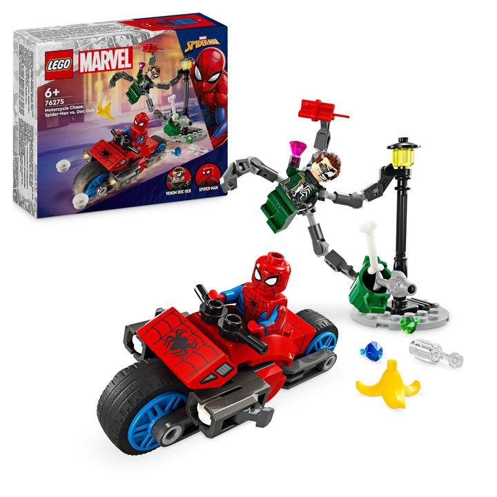LEGO Marvel Motorrad-Verfolgungsjagd: Spider-Man vs. Doc Ock, Superhelden-Spielzeug für Kinder mit F