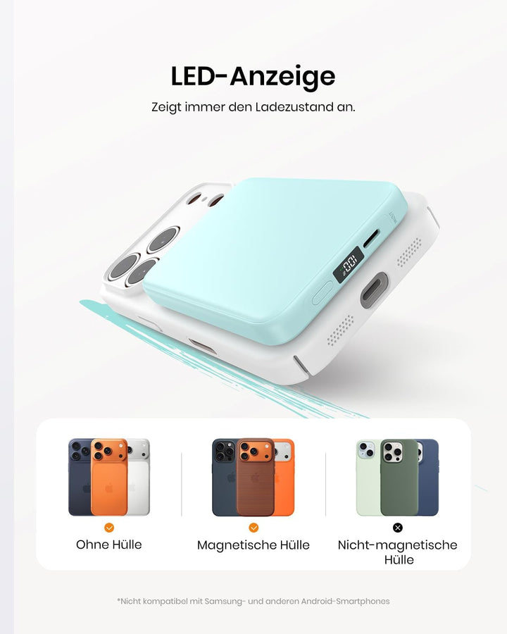 A ADDTOP Power Bank, 10000mAh Magnetische Powerbank, 20W PD Schnellladegerät, Kabelloses Magnetladeg