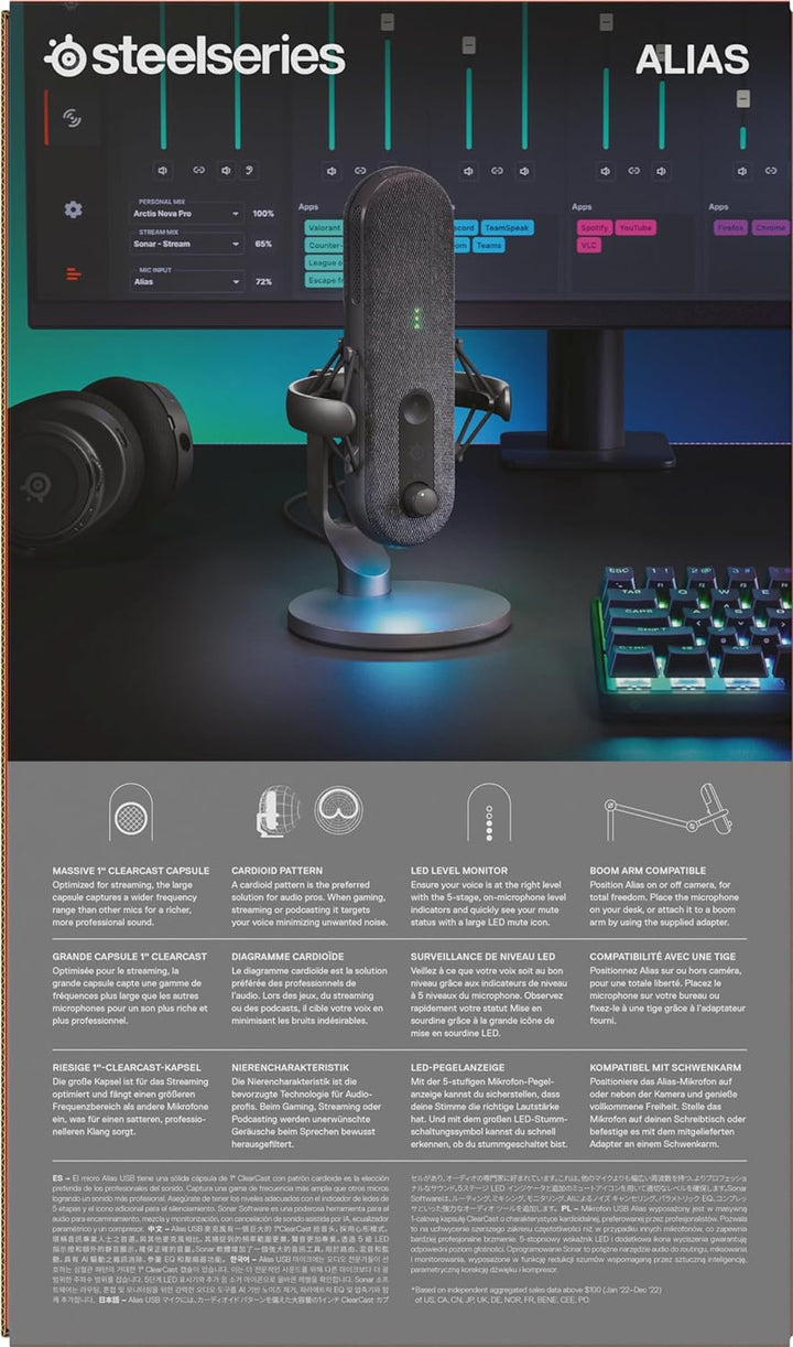 SteelSeries Alias USB-Mikrofon für PC – 3 Mal grössere Kapsel fürs Gaming, Streaming und Podcasting