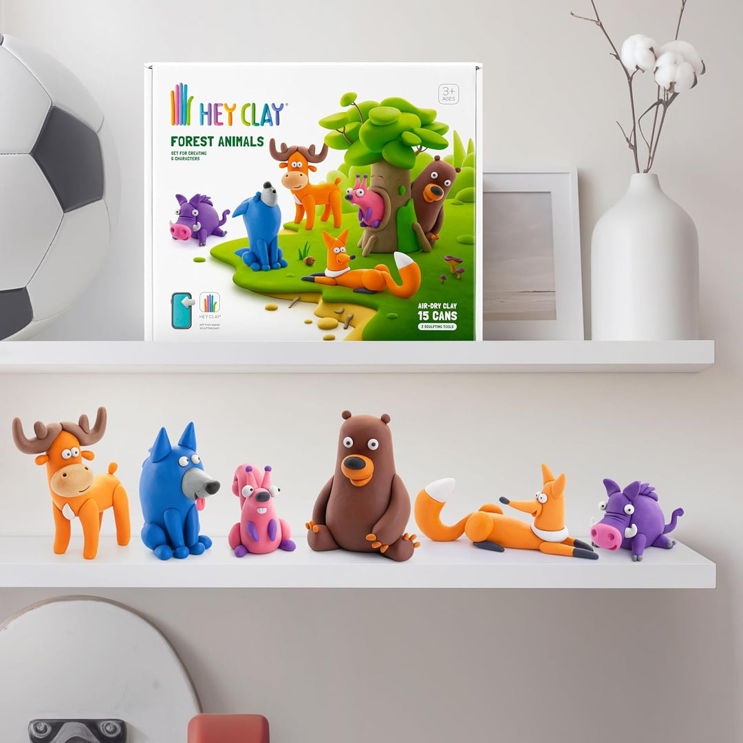 Hey Clay – Bunte lufttrocknende Modelliermasse für Kinder – Waldtiere-Set – Lufttrocknende Ton-Set,