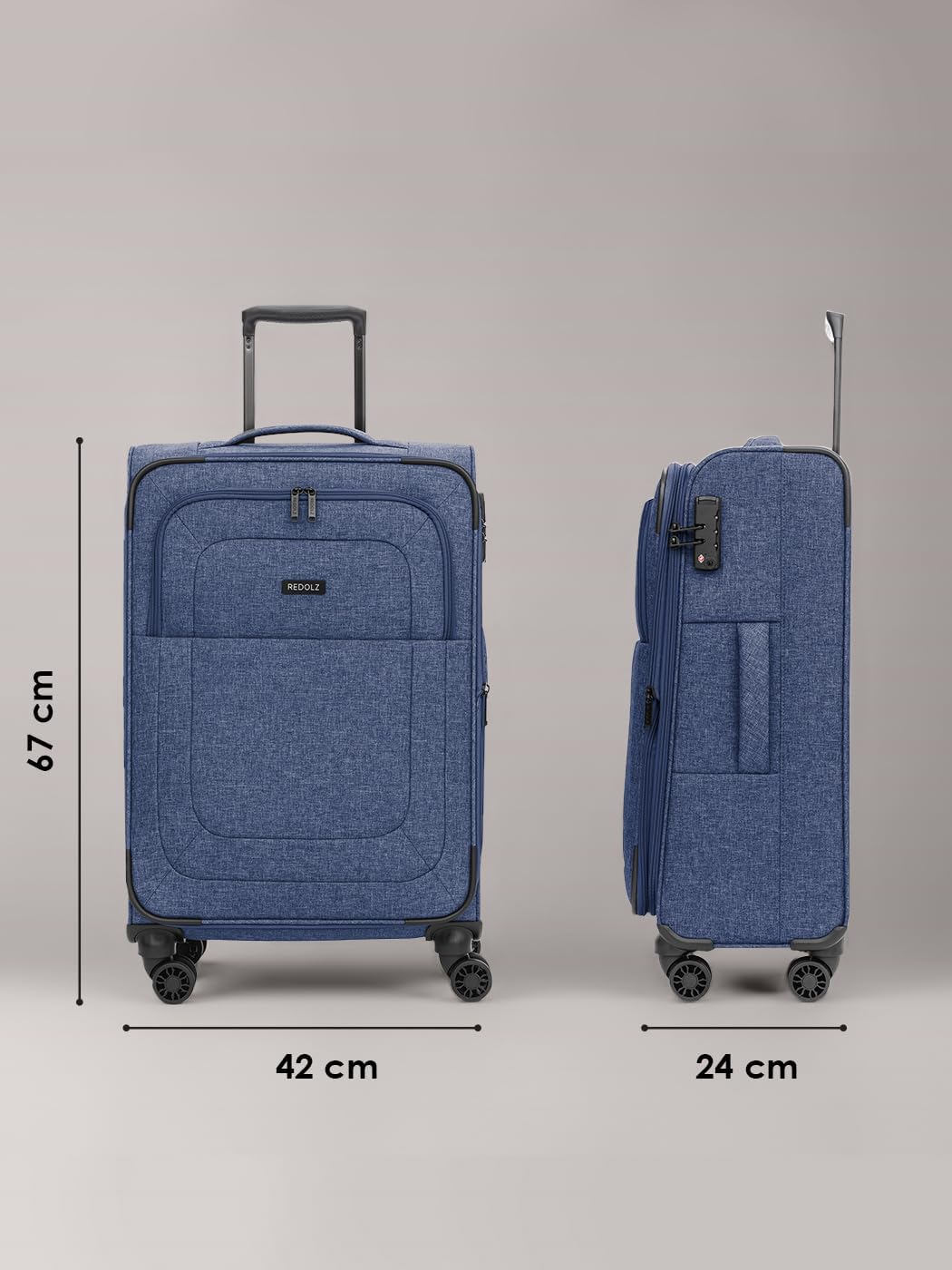 REDOLZ MEDIUM Weichschalen Koffer für Männer & Frauen | Leichter Trolley 67 cm mit 4 Doppelrollen &
