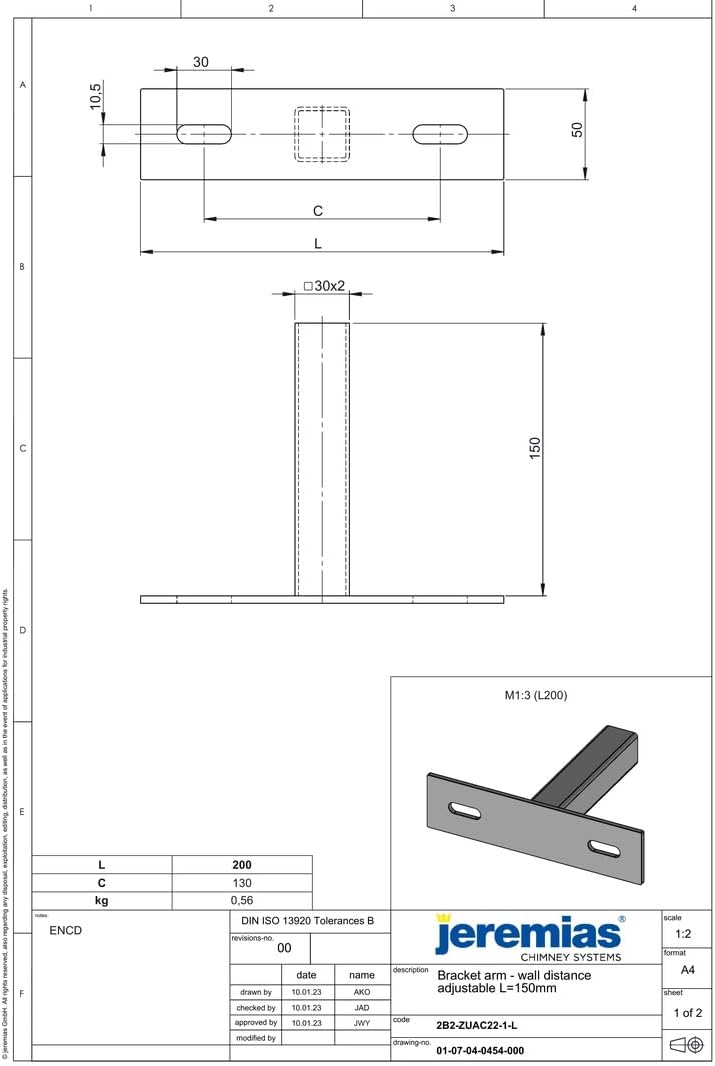 Jeremias DW-FU Wandhalter verstellbar 115mm Edelstahl 50-150mm einstrebig Abgassystem 115 mm Silber,