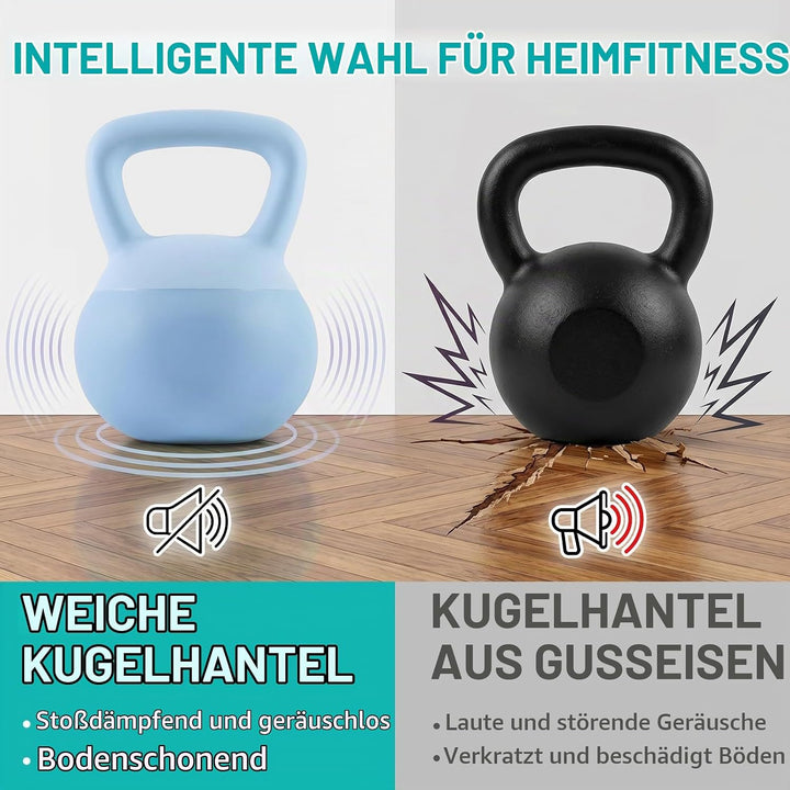 Soft Kettlebell 4-12kg - Bodenschonend und Leise, Eisensand-Kugelhantel mit ergonomischem Griff für