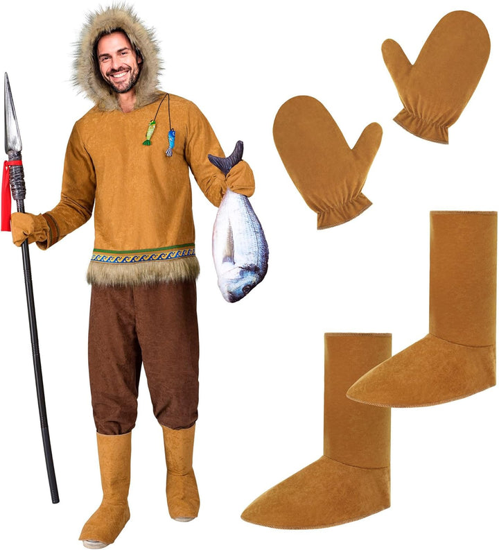 W WIDMANN MILANO Party Fashion - Inuit Kostüm für Herren, Oberteil mit Kapuze, Hose, Handschuhen & S