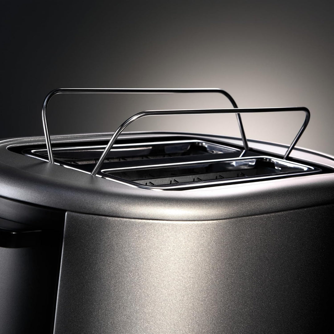 WMF Lono Silk Toaster 2 Scheiben, Edelstahl Doppelschlitz Toaster mit XXL-Brötchenaufsatz, 7 Bräunun