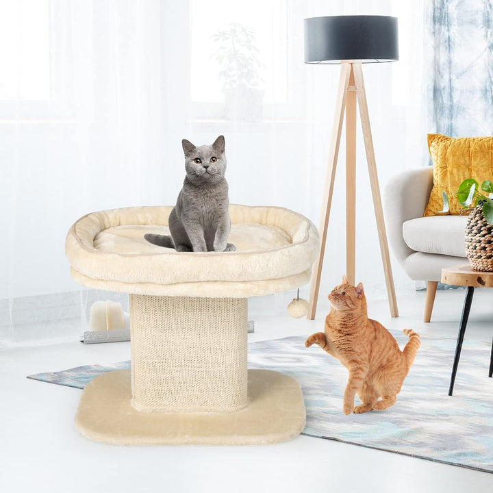 COSTWAY Kratzbaum Klein, 50cm hoch, Katzenbaum mit weicher Plüschsitzfläche & Sisal-Kratzsäule & Bal