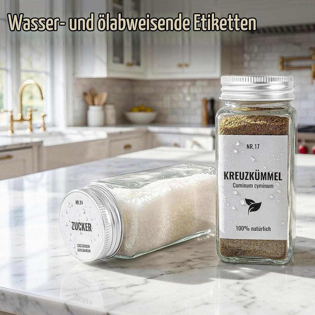 12pcs Gewürzgläser Eckig mit Aluminiumdeckel, 120ml Glasbehälter mit Streueinsatz, Luftdichte Gewürz