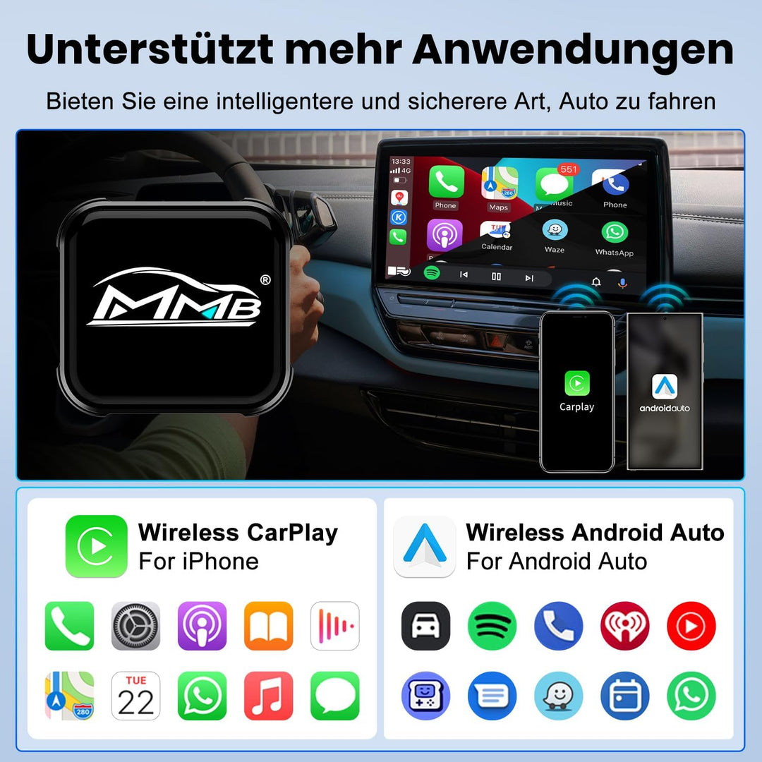 MMB CP-Ultra 2026 kabelloser CarPlay Adapter, 2-in-1 für iPhone & Android Auto, Wi-Fi 6+Bluetooth 5.